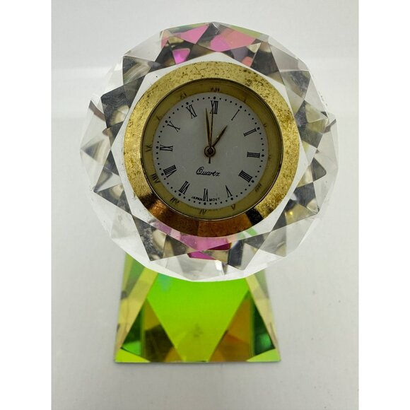 VTG Crystal Clear Rainbow Prism 3.25"x2" Desk Clock Table Watch Display Colorful - Picture 3 of 9